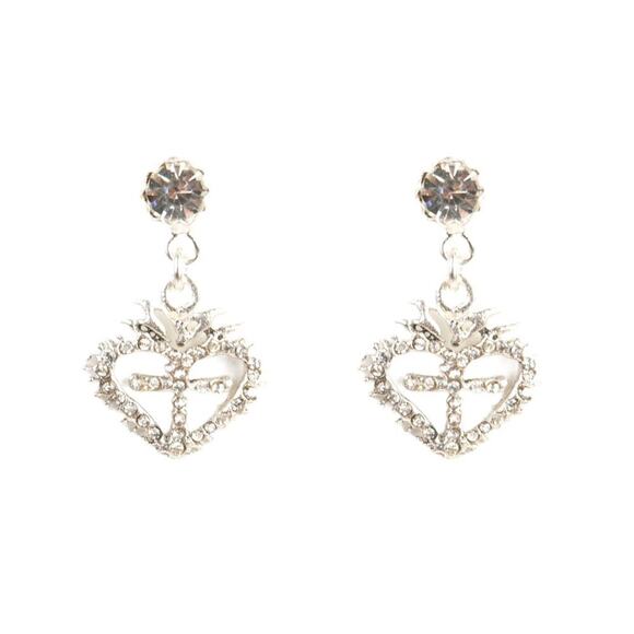 VIRGINS SAINTS & ANGELS VSA Queen of Hearts Crystal Drop Post Earrings in Silver - Picture 1 of 8